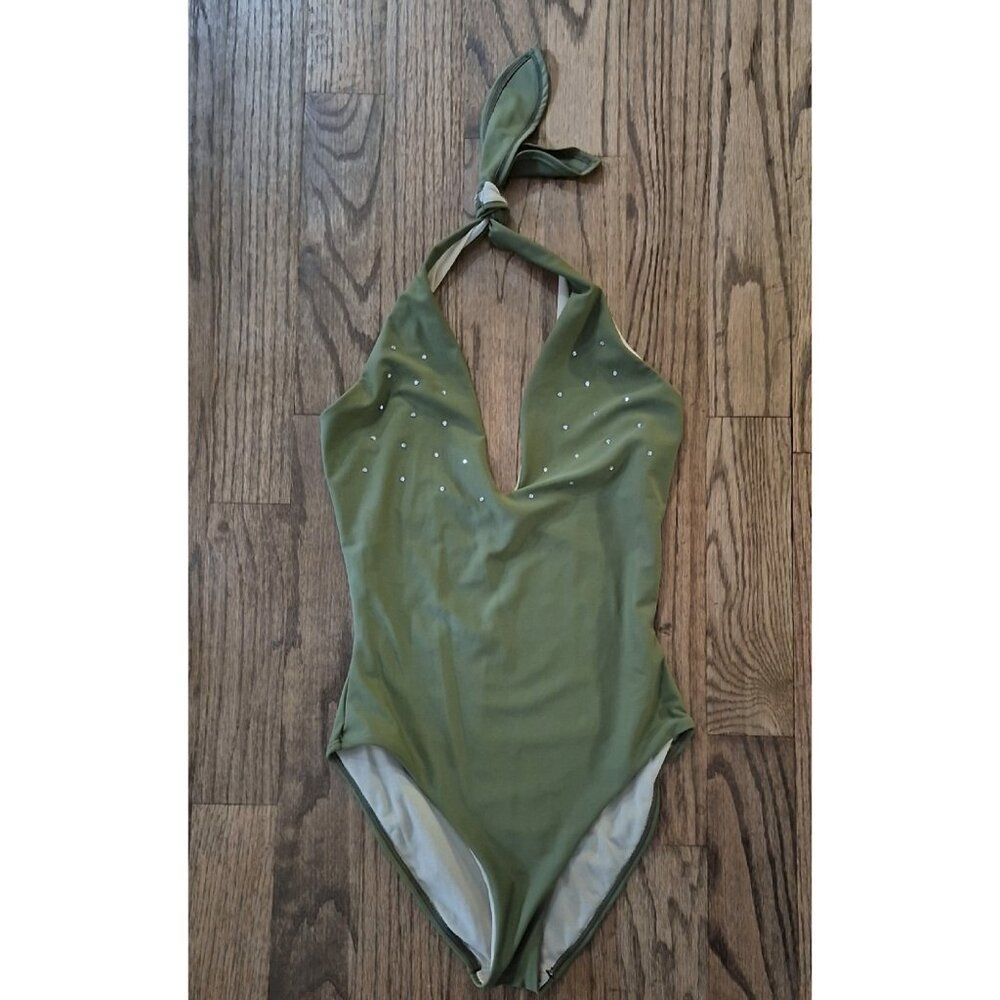 Sun Streak Haulter Rhinestoned One-piece Swimsuit Bathingsuit Women's Size 8